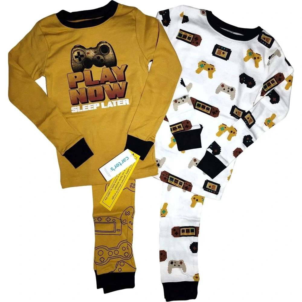 Carter's Sz 6 Boys Gamer‎ 4pc Pajama Set Play Now Sleep Later Long Sleeve Cotton